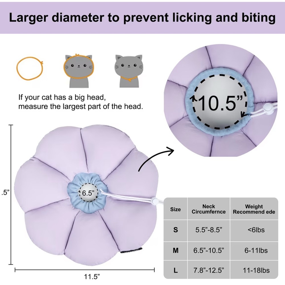 Adjustable Cat Cone Recovery Collar Protect Upper Body Wound Lavender - Large - Picture 12 of 12